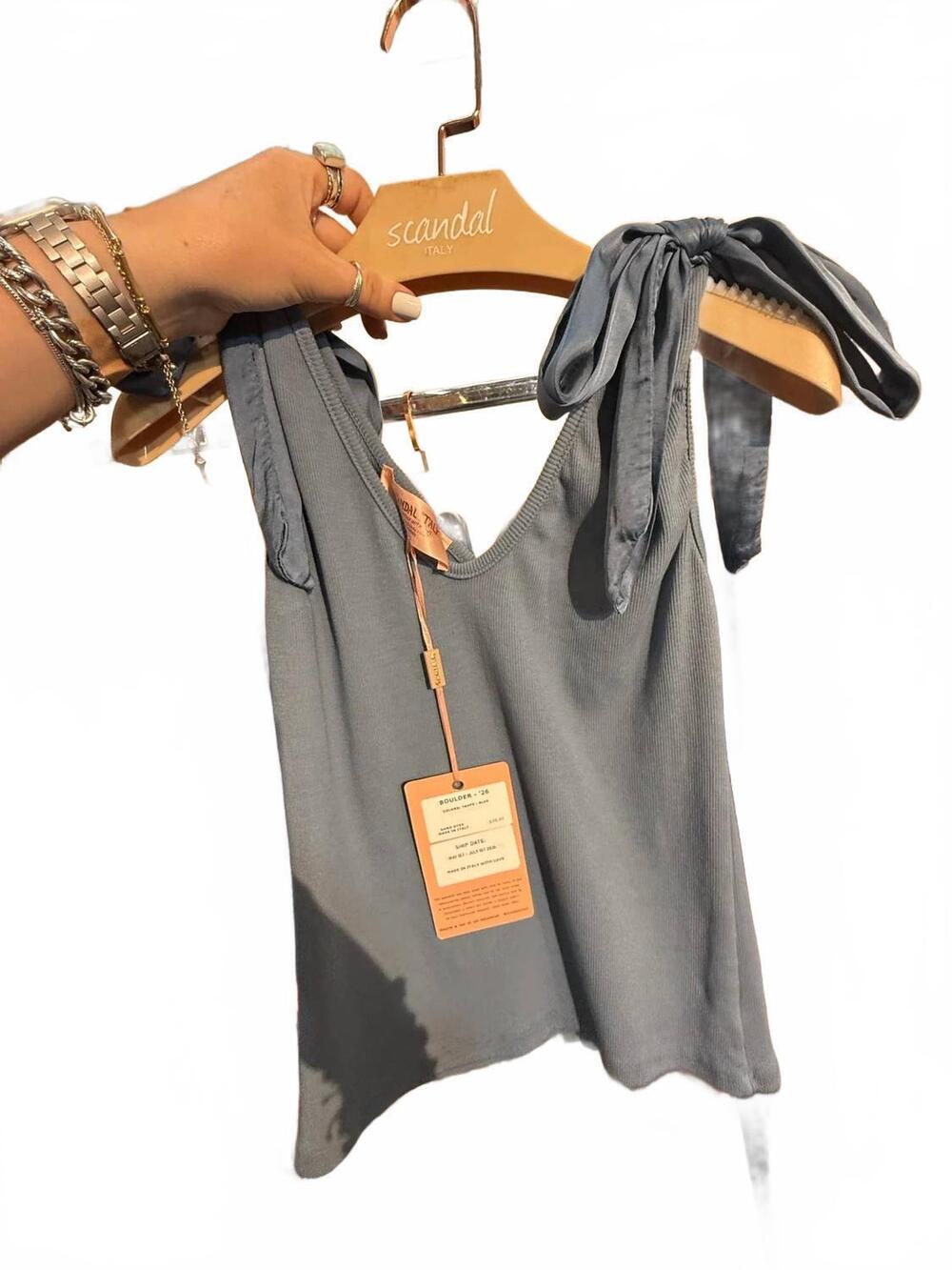 NEW SCANDAL ITALY women's boulder silk tie tank top in blue
